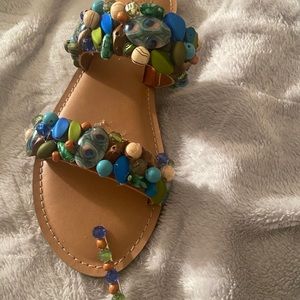 2 Strap Color Stone Sandals
